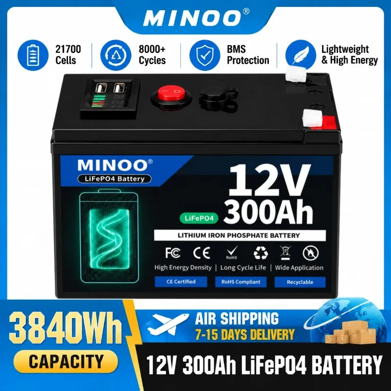 Fish Finder Battery 12V - 12V 300Ah LiFePO4 Solar Battery Deep