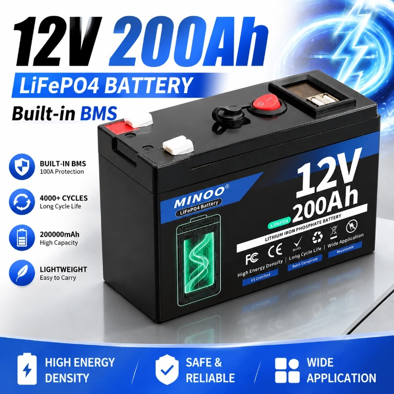 Fish Finder Battery 12V - 12V 200Ah LiFePO4 Solar Battery Deep